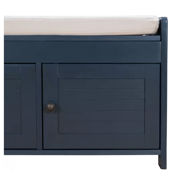 Antique Navy Storage Bench with Removable Cushion and 3 Shutter-shaped Doors