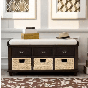 42.1 in. L x 15.4 in. W x 18.7 in. H Rustic Espresso Brown Storage Bench with 3-Drawers and 3-Rattan Baskets