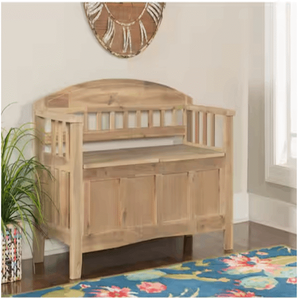 Iris Natural Wash Storage Bench with Back 52 in.