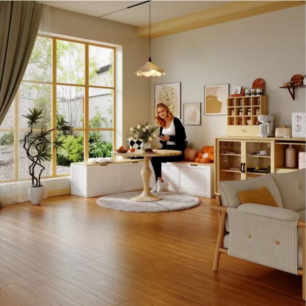 White and Wood Grain L-Shaped Dining Storage Bench, Breakfast Nook Seating without Back with 2 Compartments, 63 in. W